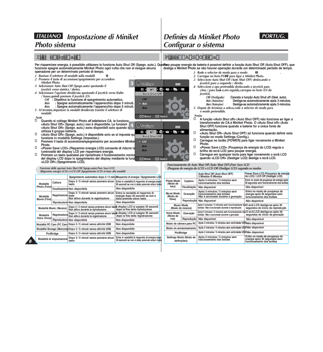 Samsung VP-MM12BL/XET, VP-MM11S/XET, VP-MM12S/XET manual Joystick Basso, quindi premere il joystick OK Off, 3min, 5min 