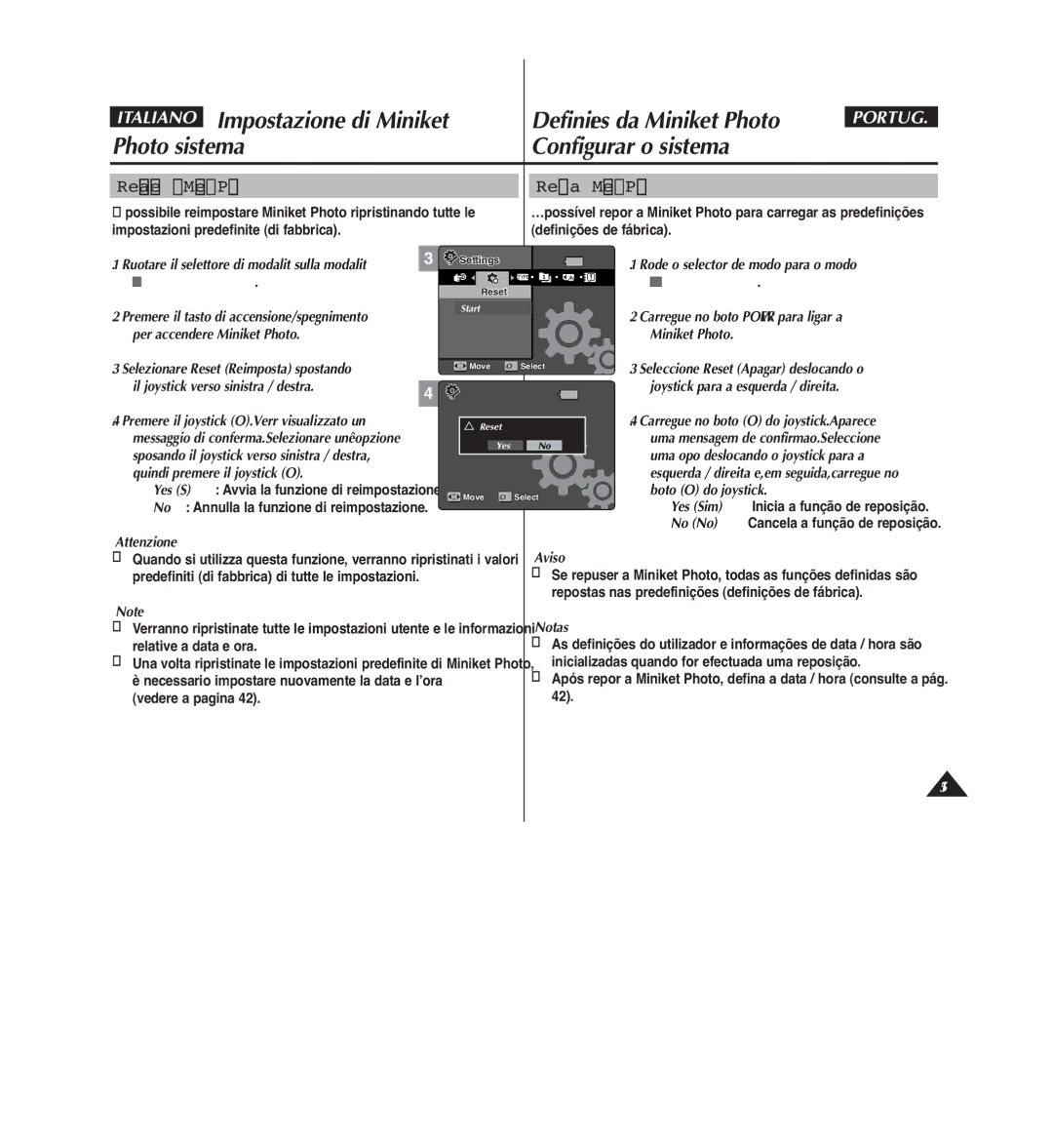 Samsung VP-MM11S/XET manual Reimpostazione di Miniket Photo Repor a Miniket Photo, Il joystick verso sinistra / destra 