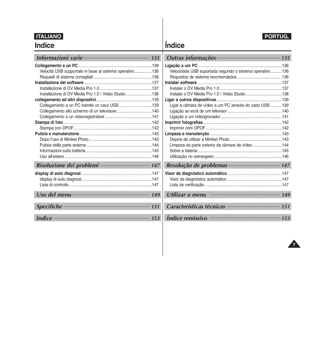 Samsung VP-MM12S/XET, VP-MM11S/XET, VP-MM12BL/XET manual Indice Índice 