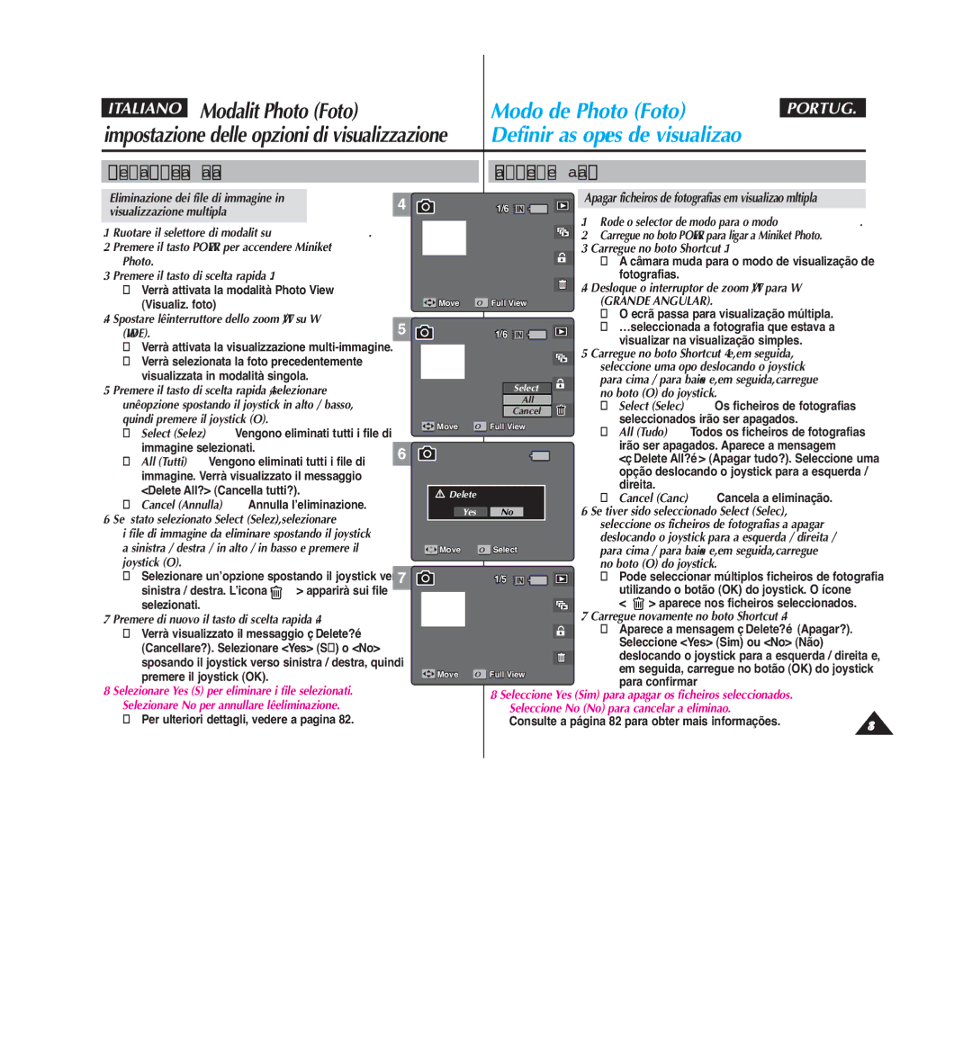 Samsung VP-MM11S/XET, VP-MM12S/XET manual Eliminazione dei file di immagine, Spostare l’interruttore dello zoom W/T su W 