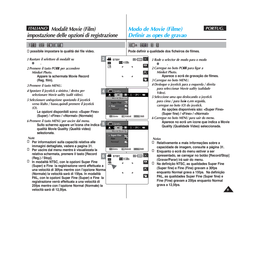 Samsung VP-MM11S/XET, VP-MM12S/XET, VP-MM12BL/XET manual Super e Fine la registrazione verrà effettuata a 