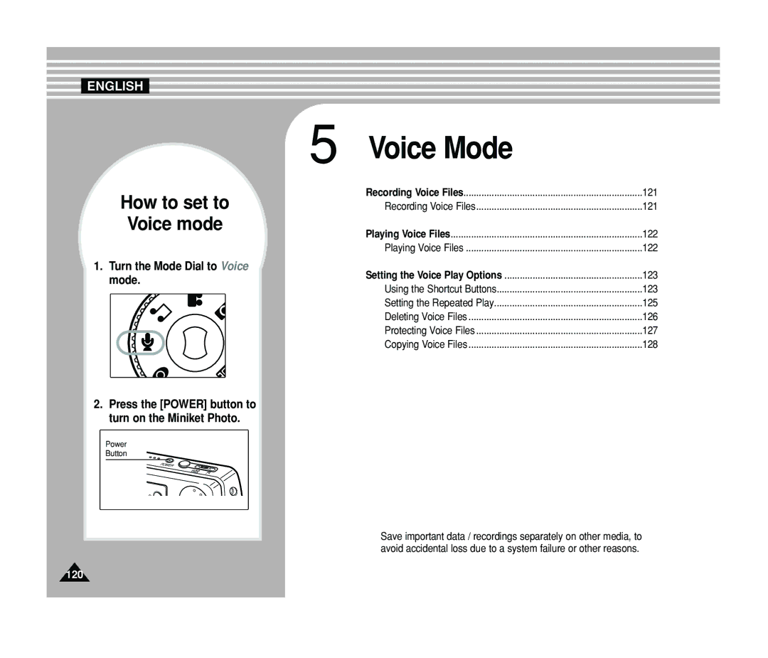 Samsung VP-MS11, VP-MS15 manual Voice Mode 