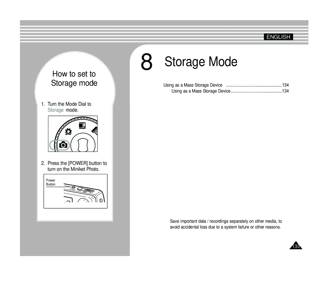 Samsung VP-MS15, VP-MS11 manual Storage Mode 