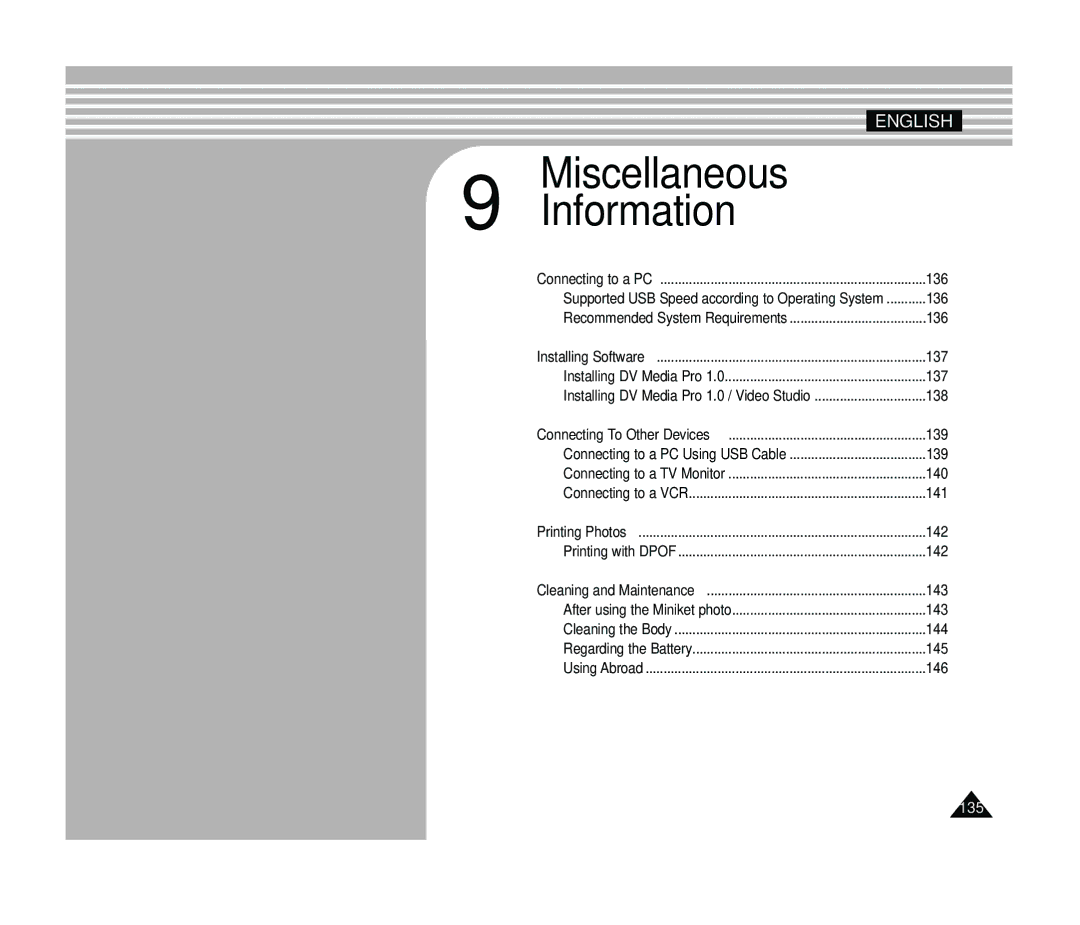 Samsung VP-MS15, VP-MS11 manual Miscellaneous Information 