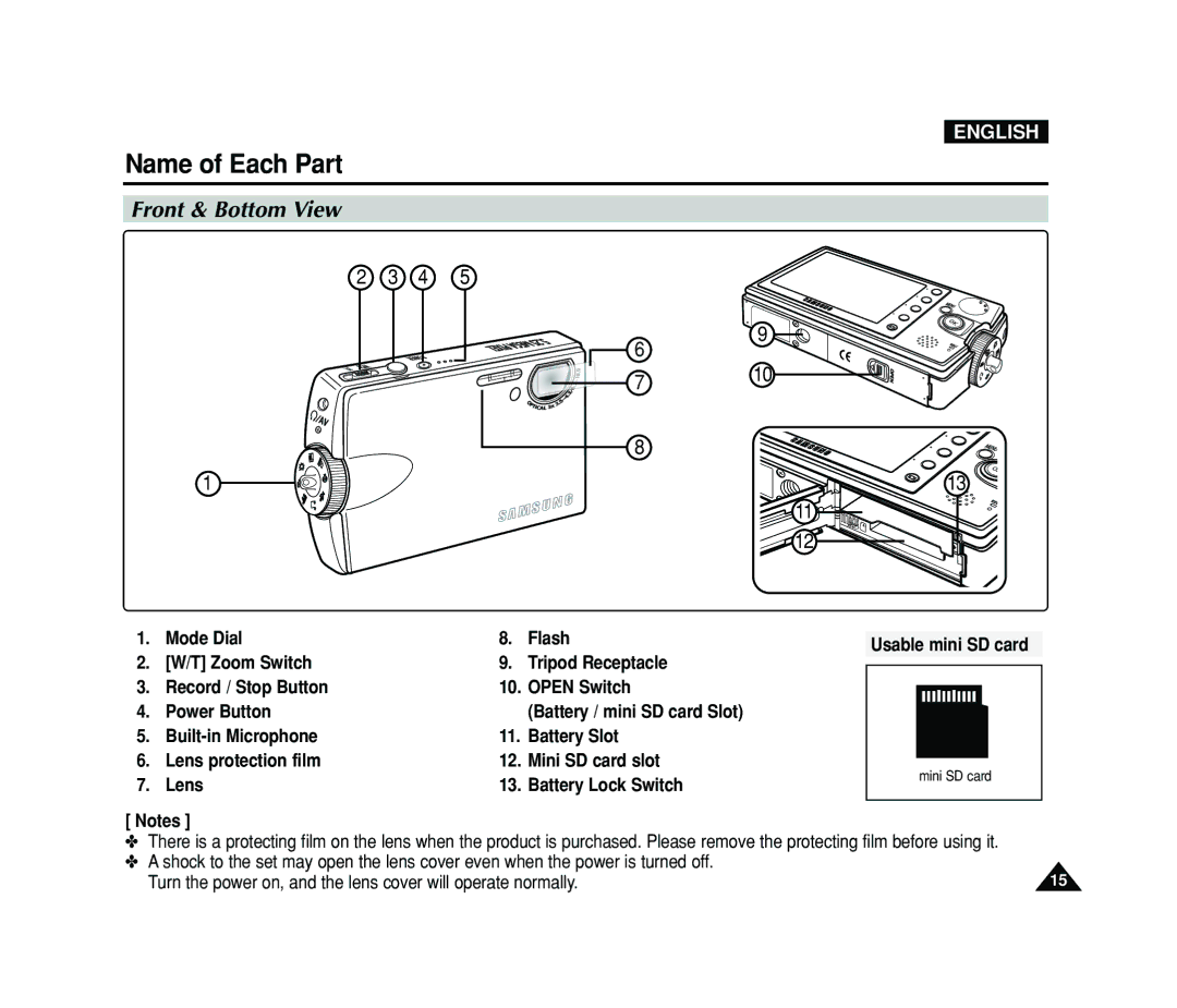 Samsung VP-MS15, VP-MS11 manual Front & Bottom View 