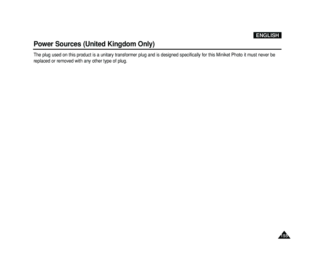 Samsung VP-MS15, VP-MS11 manual Power Sources United Kingdom Only 