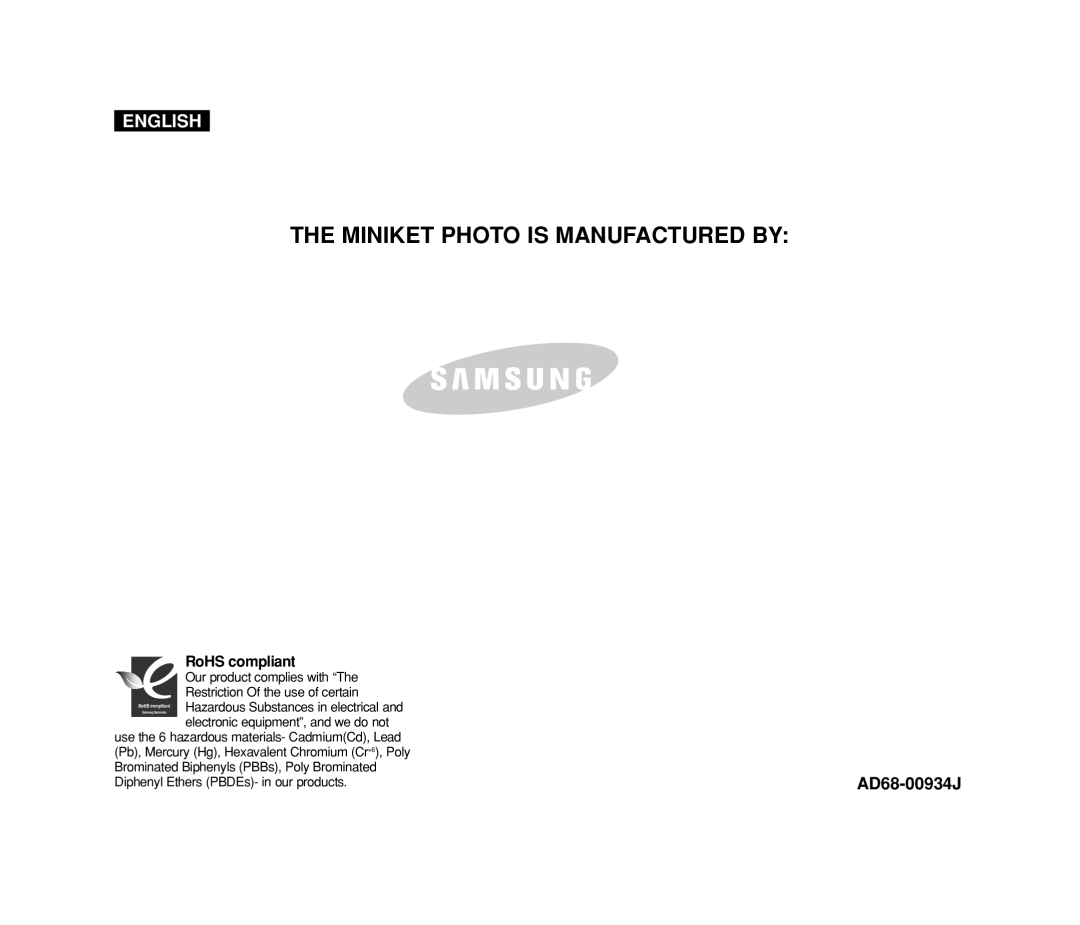 Samsung VP-MS11, VP-MS15 manual AD68-00934J, RoHS compliant 