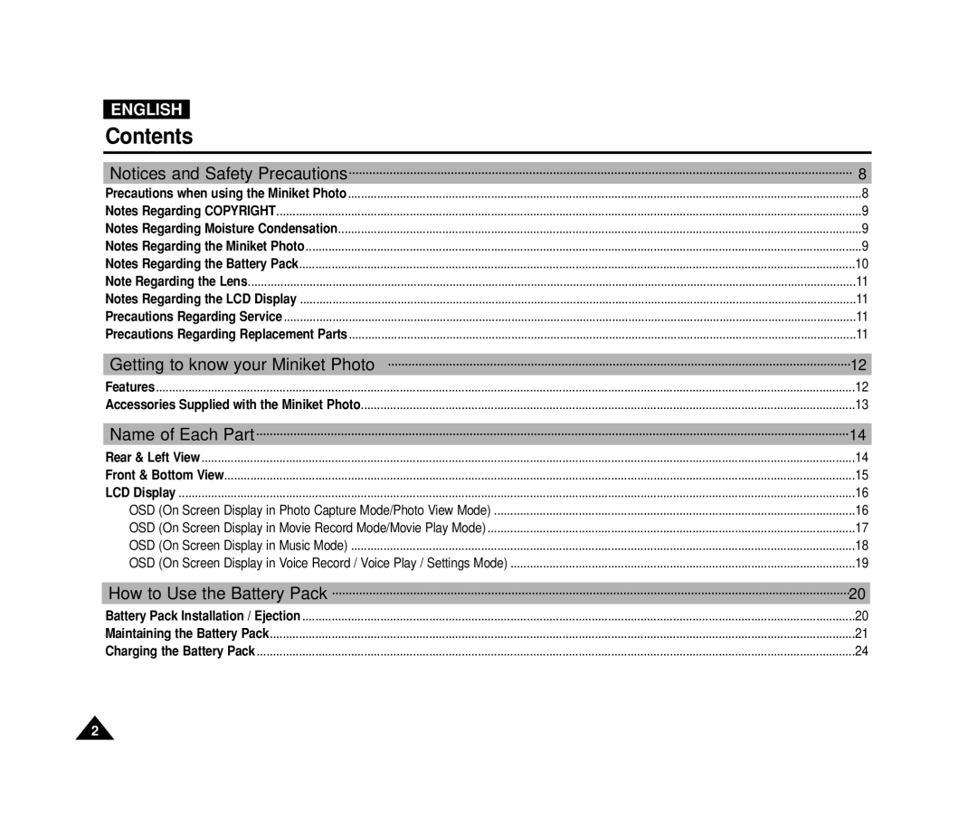 Samsung VP-MS11, VP-MS15 manual Contents 