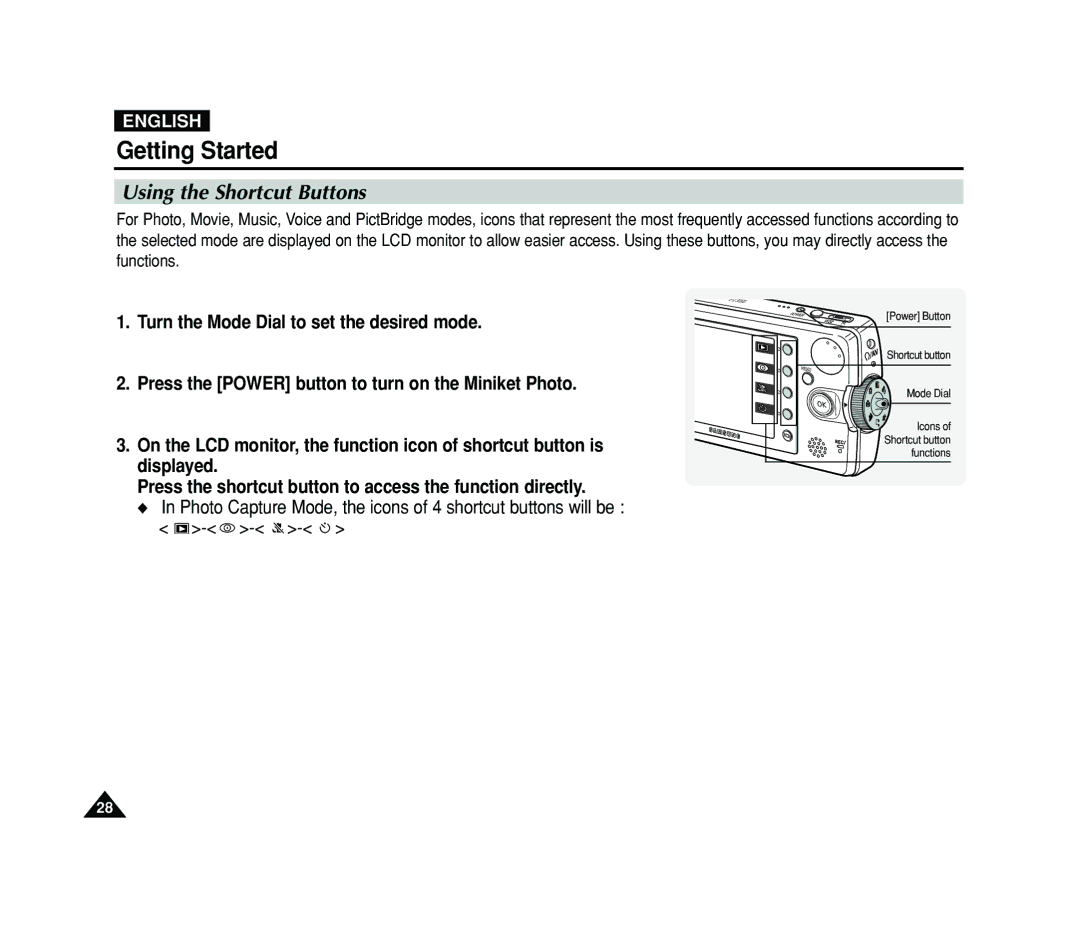 Samsung VP-MS11, VP-MS15 manual Using the Shortcut Buttons 