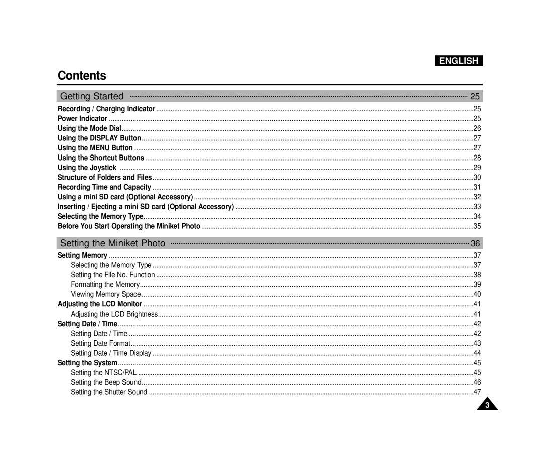 Samsung VP-MS15, VP-MS11 manual Getting Started 