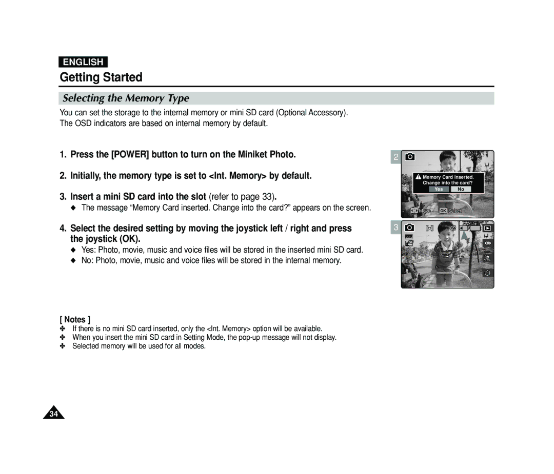 Samsung VP-MS11, VP-MS15 manual Selecting the Memory Type 