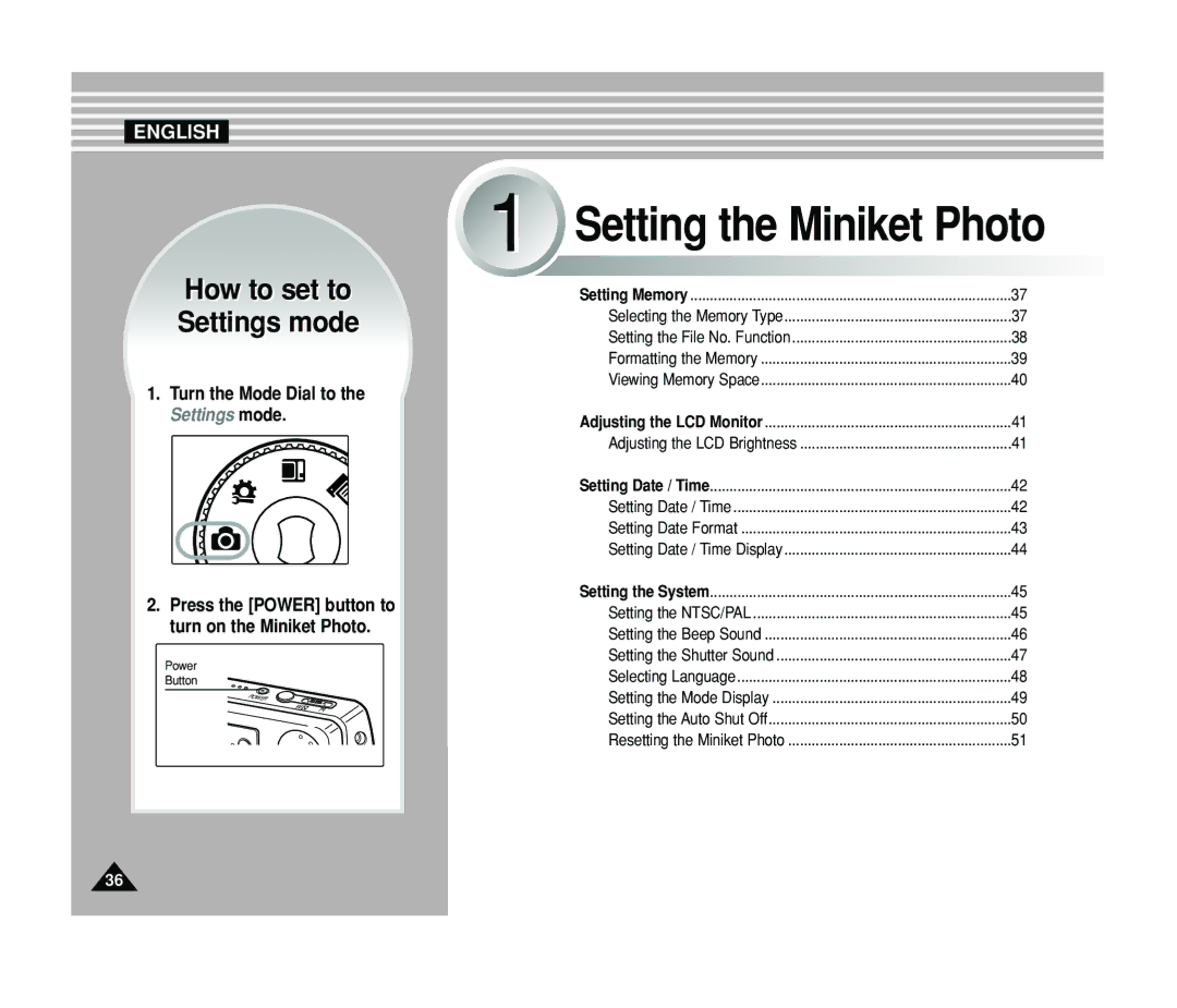 Samsung VP-MS11, VP-MS15 manual Setting the Miniket Photo 