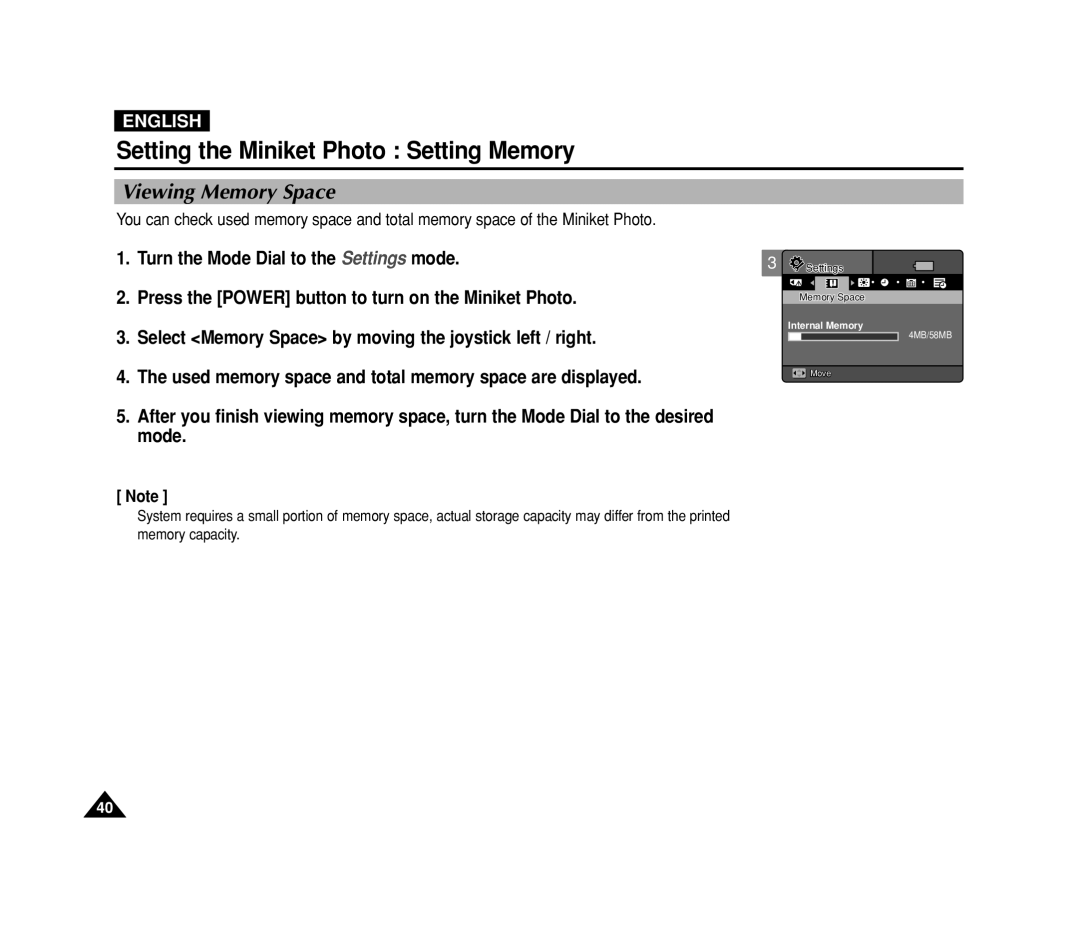 Samsung VP-MS11, VP-MS15 manual Viewing Memory Space 