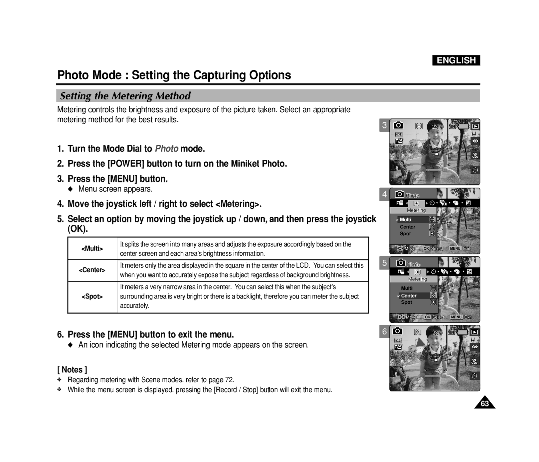 Samsung VP-MS15, VP-MS11 manual Setting the Metering Method, Multi 