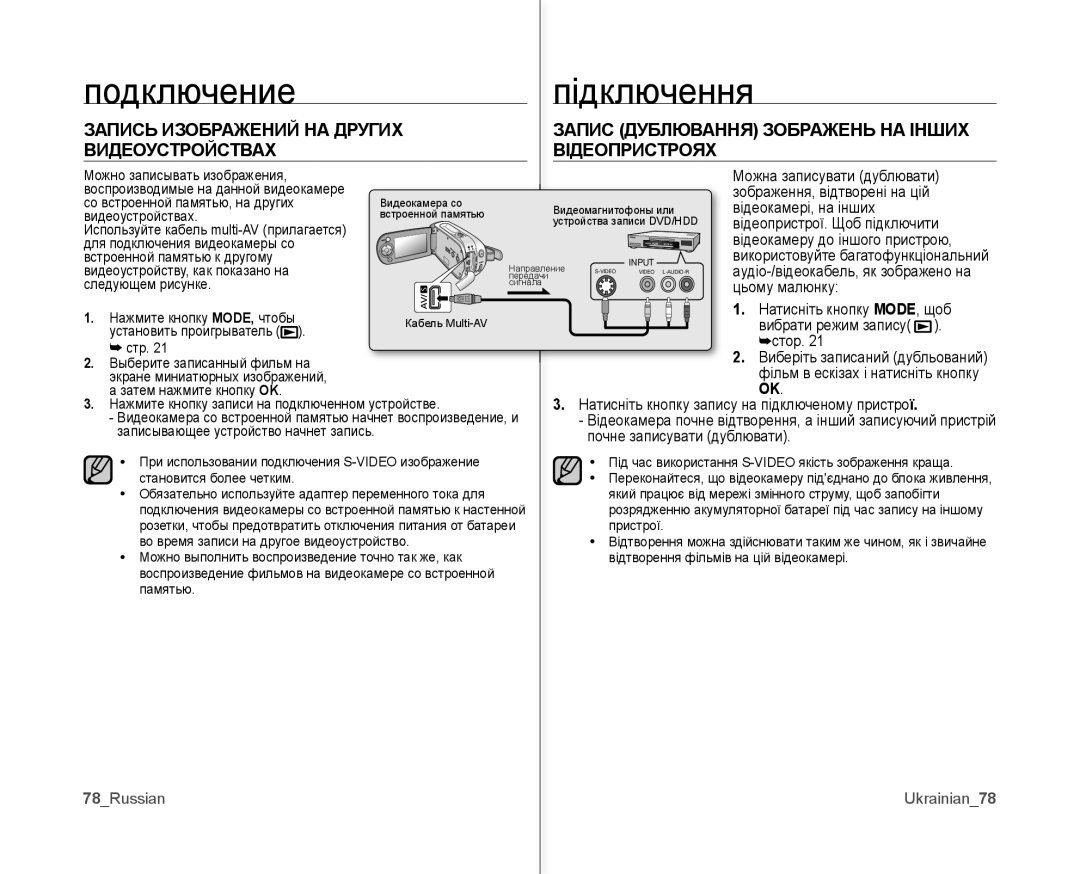 Samsung VP-MX10A/XEE, VP-MX10AH/XEE, VP-MX10A/XER, VP-MX10A/XEK manual 78Russian Ukrainian78 