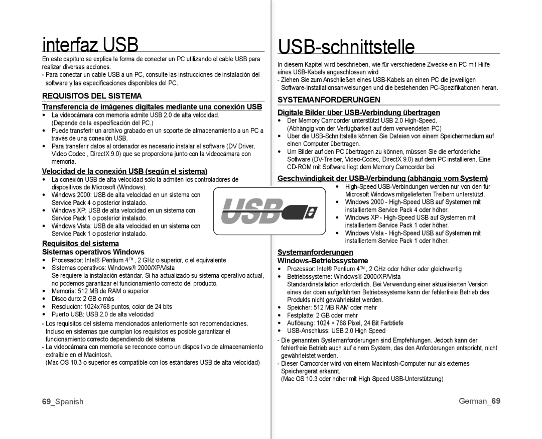 Samsung VP-MX10/XEE, VP-MX10A/XEE, VP-MX10A/XEF, VP-MX10/XEO, VP-MX10/CAN manual Requisitos DEL Sistema, Systemanforderungen 