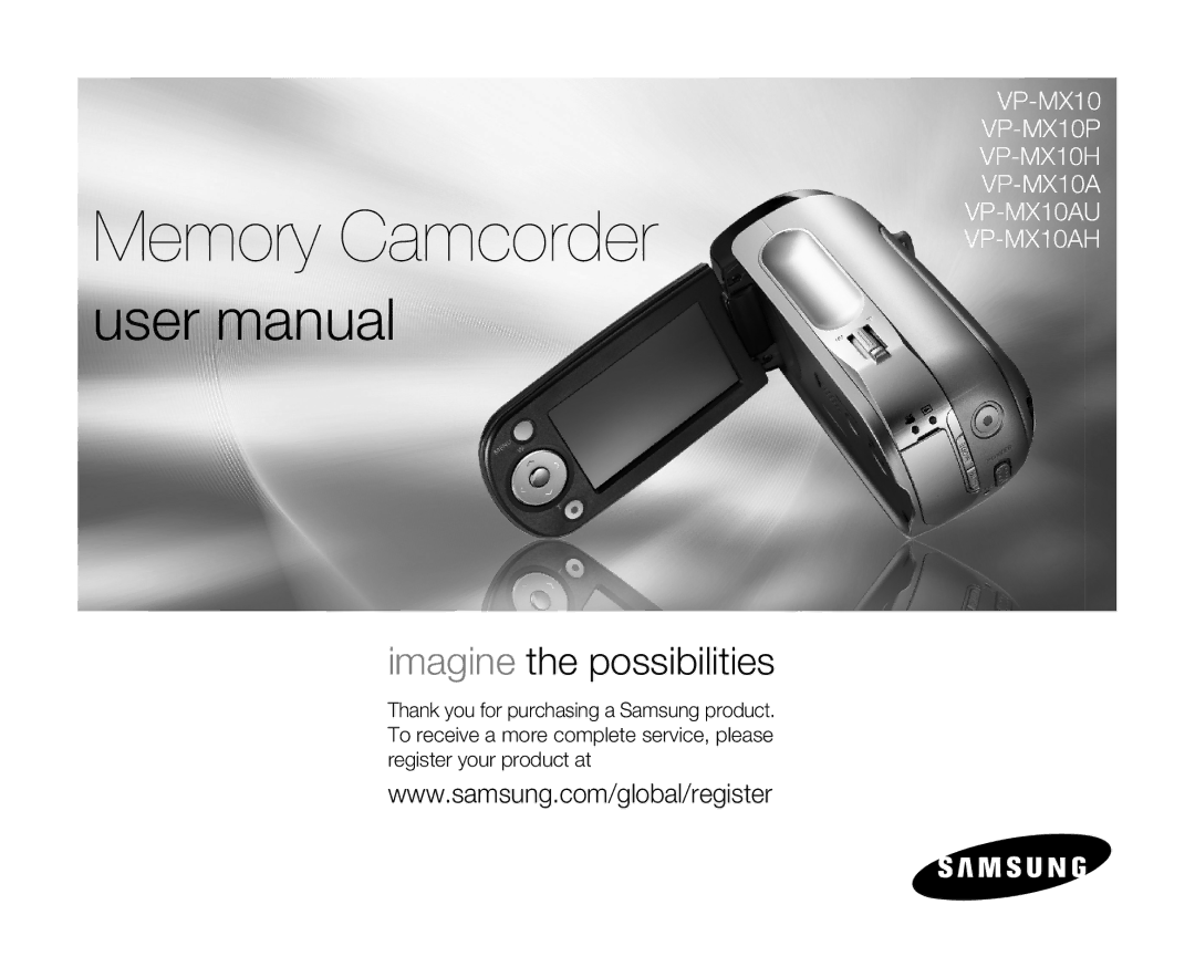 Samsung VP-MX10/XEF, VP-MX10H/XEF, VP-MX10AH/XEF, VP-MX10AU/XEF, VP-MX10P/XEF, VP-MX10A/XEE manual Memory Camcorder 