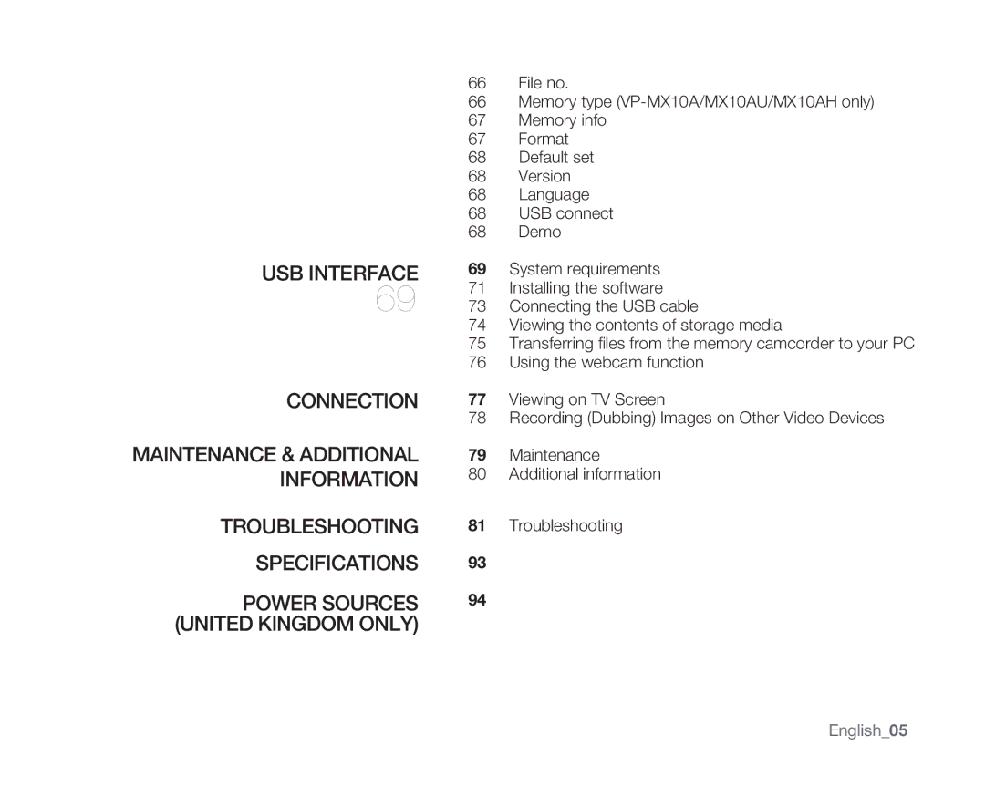 Samsung VP-MX10/UMG, VP-MX10H/XEF, VP-MX10/XEF, VP-MX10AH/XEF, VP-MX10AU/XEF, VP-MX10P/XEF, VP-MX10A/XEE, VP-MX10A/XEF English0 