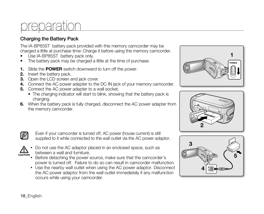 Samsung VP-MX10AH/HAC, VP-MX10H/XEF, VP-MX10/XEF, VP-MX10AH/XEF, VP-MX10AU/XEF, VP-MX10P/XEF manual Charging the Battery Pack 