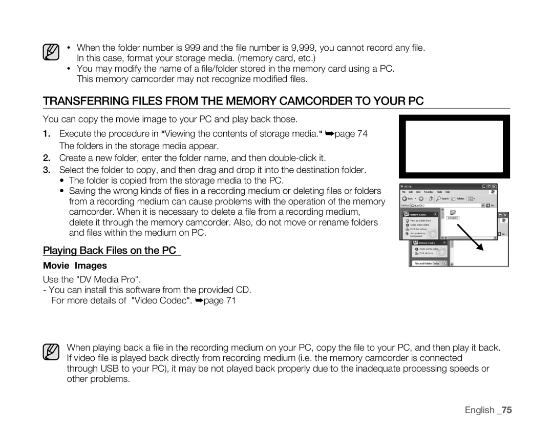 Samsung VP-MX10/CAN Transferring Files from the Memory Camcorder to Your PC, Playing Back Files on the PC, Movie Images 