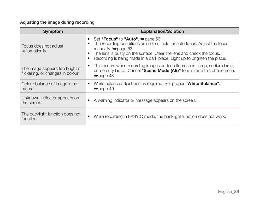 Samsung VP-MX10H/HAC, VP-MX10H/XEF, VP-MX10/XEF, VP-MX10AH/XEF manual Adjusting the image during recording, Set Focus to Auto 