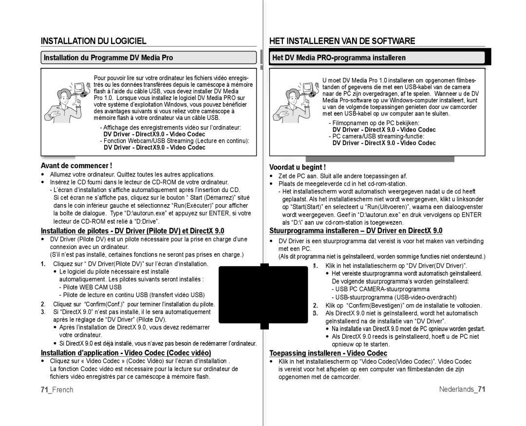 Samsung VP-MX10/XEF, VP-MX10H/XEF, VP-MX10AH/XEF, VP-MX10AU/XEF Installation DU Logiciel, HET Installeren VAN DE Software 