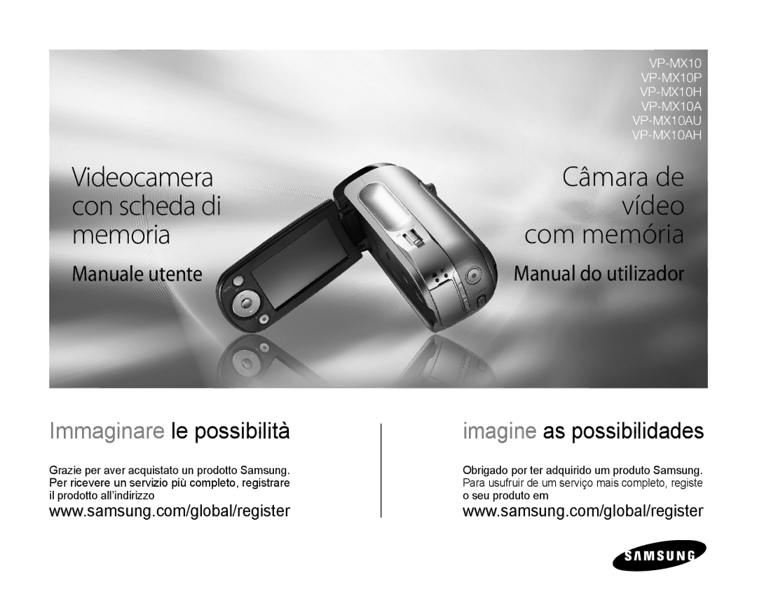 Samsung VP-MX10/XEF, VP-MX10H/XEF, VP-MX10P/XEF manual Câmara de vídeo com memória, Videocamera con scheda di memoria 