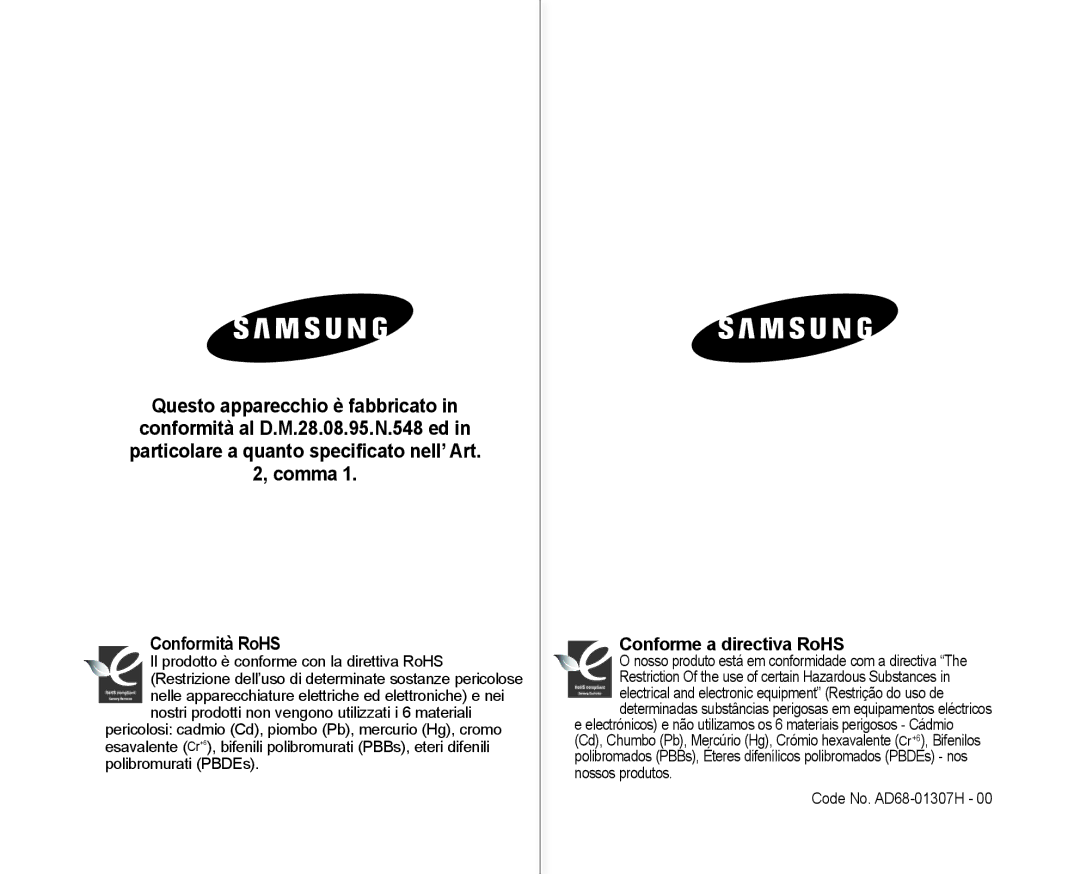 Samsung VP-MX10/XEF, VP-MX10H/XEF, VP-MX10P/XEF manual Conforme a directiva RoHS 