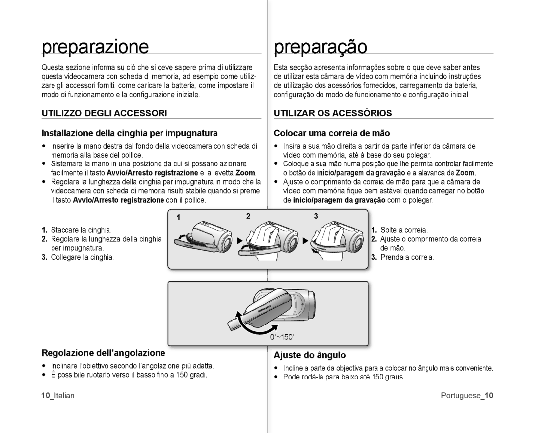 Samsung VP-MX10/XEF, VP-MX10H/XEF, VP-MX10P/XEF Preparazione, Preparação, Utilizzo Degli Accessori, Utilizar OS Acessórios 