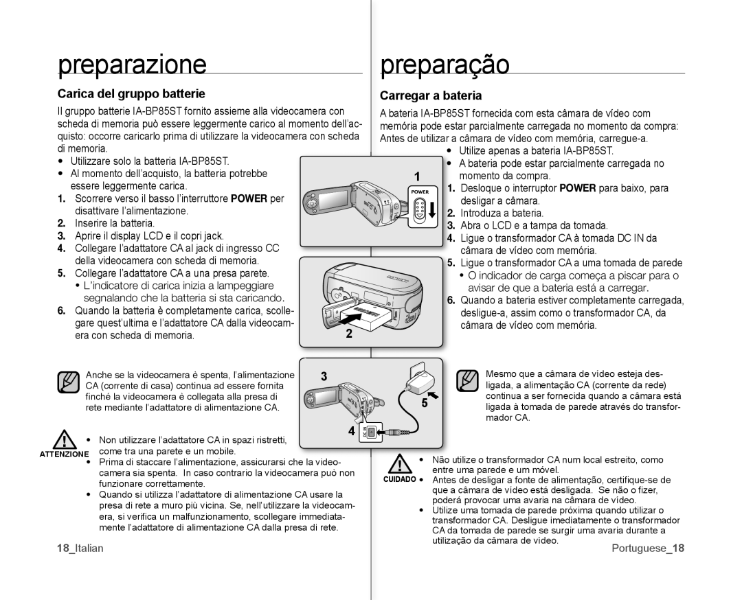 Samsung VP-MX10H/XEF, VP-MX10/XEF Carica del gruppo batterie, Carregar a bateria, Era con scheda di memoria, 18Italian 