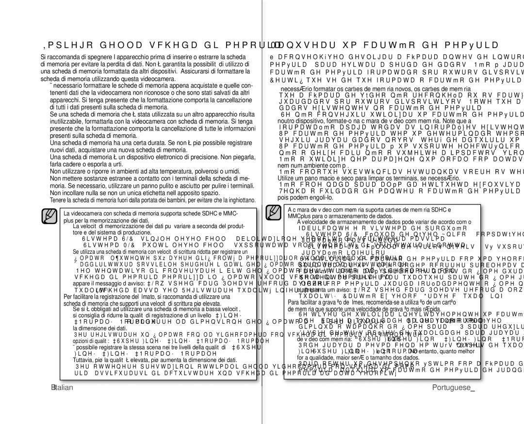 Samsung VP-MX10P/XEF, VP-MX10H/XEF manual Impiego della scheda di memoria, Manusear um cartão de memória, Portuguese35 