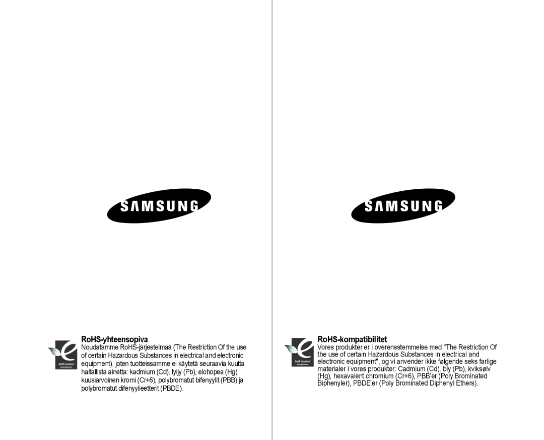 Samsung VP-MX10/XEE manual RoHS-yhteensopiva, RoHS-kompatibilitet 