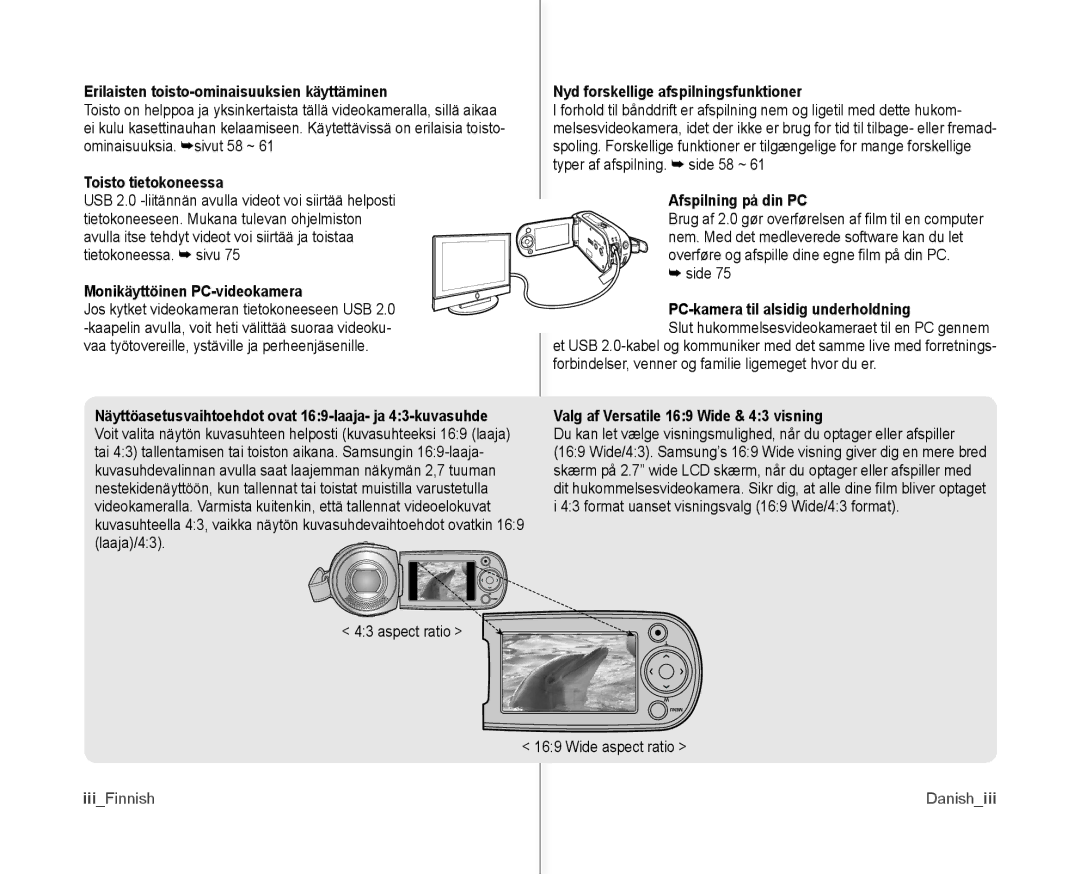 Samsung VP-MX10/XEE Erilaisten toisto-ominaisuuksien käyttäminen, Toisto tietokoneessa, Monikäyttöinen PC-videokamera 