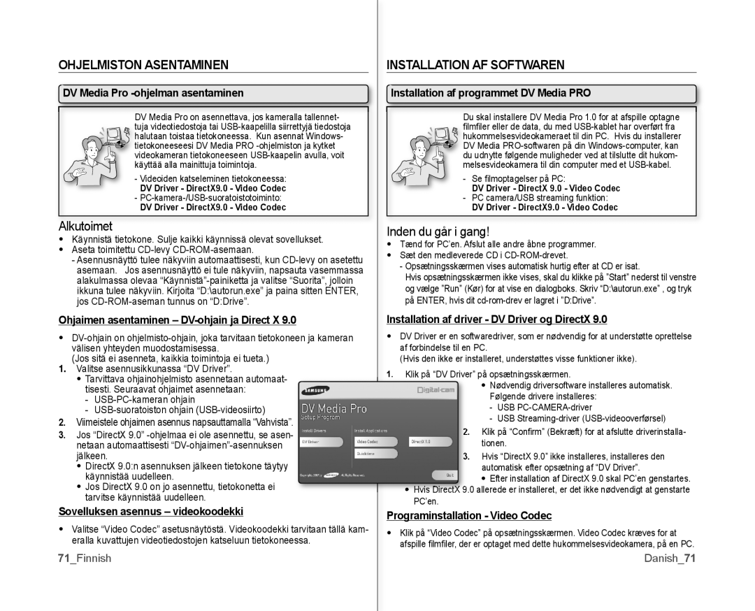 Samsung VP-MX10/XEE manual Ohjelmiston Asentaminen, Installation AF Softwaren 