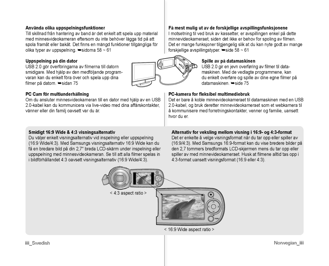 Samsung VP-MX10/XEE manual Använda olika uppspelningsfunktioner, Uppspelning på din dator Spille av på datamaskinen 