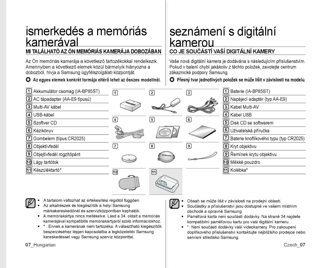 Samsung VP-MX10A/XEO Seznámení s digitální, Kamerával Kamerou, CO JE Součástí Vaší Digitální Kamery, 07Hungarian, Czech07 