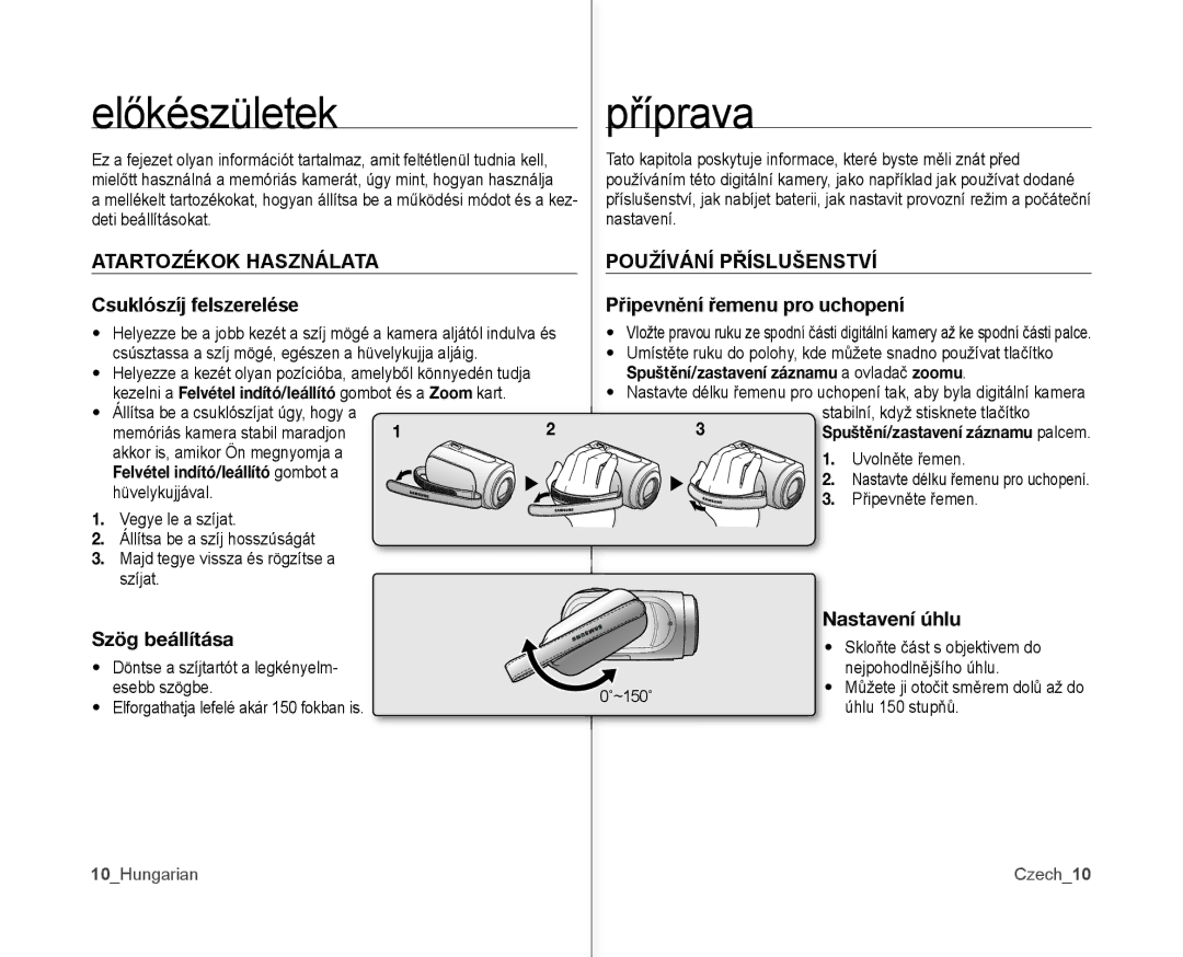 Samsung VP-MX10/XEO, VP-MX10A/XEO, VP-MX10AH/XEO Előkészületek, Příprava, Atartozékok Használata, Používání Příslušenství 