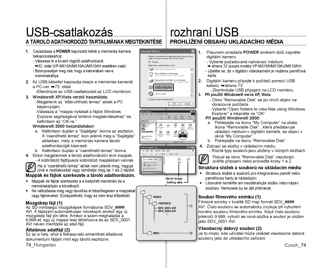 Samsung VP-MX10/XEO manual Prohlížení Obsahu Ukládacího Média, Oubor ﬁlmového snímku, Mozgókép fájl, Šeobecný datový soubor 