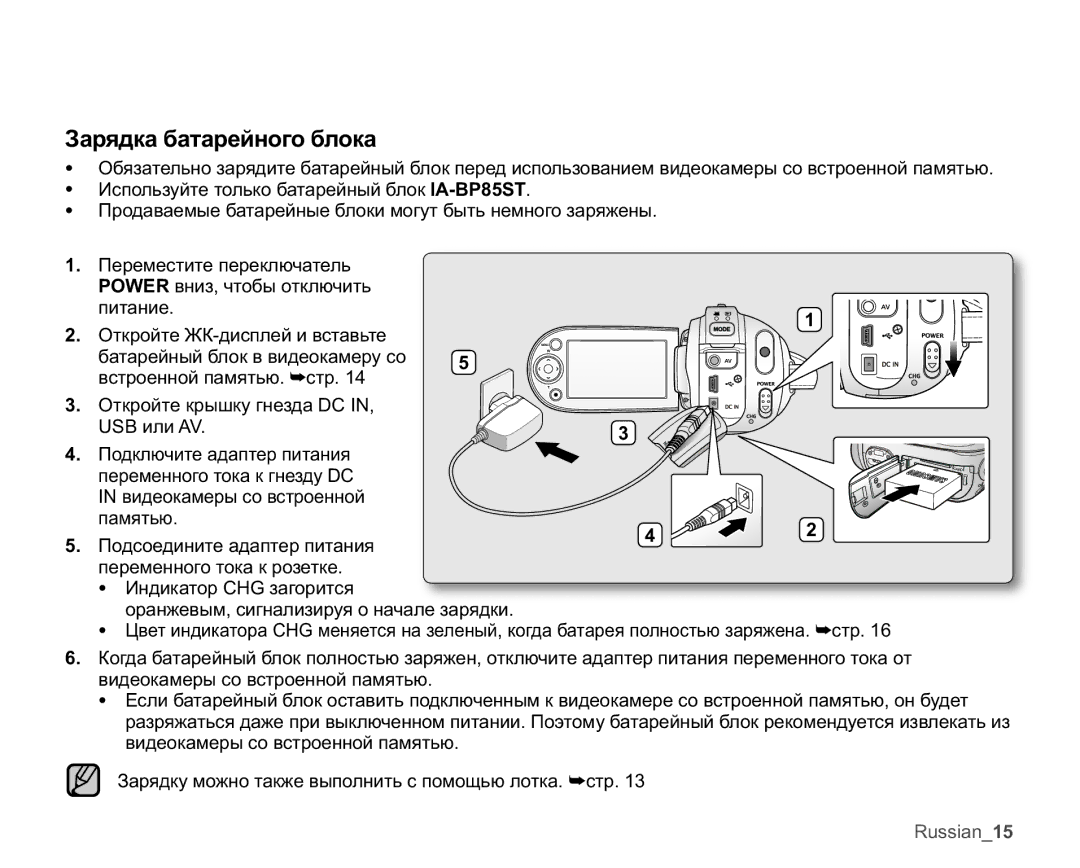 Samsung VP-MX20C/XER, VP-MX20C/EDC, VP-MX20L/XER, VP-MX20/XER, VP-MX20R/XER manual Ɂɚɪɹɞɤɚɛɚɬɚɪɟɣɧɨɝɨɛɥɨɤɚ 