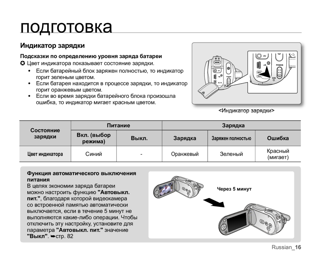 Samsung VP-MX20L/XER, VP-MX20C/EDC, VP-MX20C/XER, VP-MX20/XER, VP-MX20R/XER manual Ɂɧɞɢɤɚɬɨɪɡɚɪɹɞɤɢ 