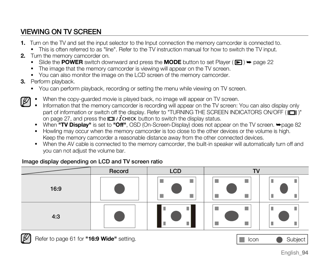 Samsung VP-MX20R, VP-MX20CH, VP-MX20H, VP-MX20L user manual Viewing on TV Screen 