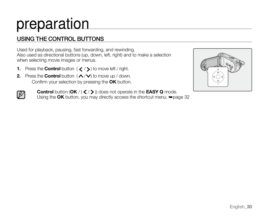 Samsung VP-MX20R, VP-MX20CH, VP-MX20H, VP-MX20L user manual Using the Control Buttons 