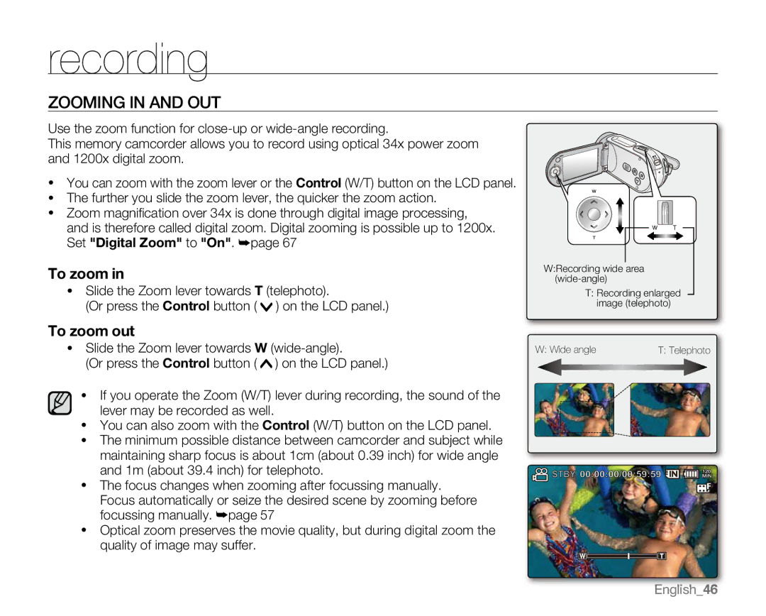 Samsung VP-MX20R, VP-MX20CH, VP-MX20H, VP-MX20L user manual Zooming in and OUT, To zoom out 