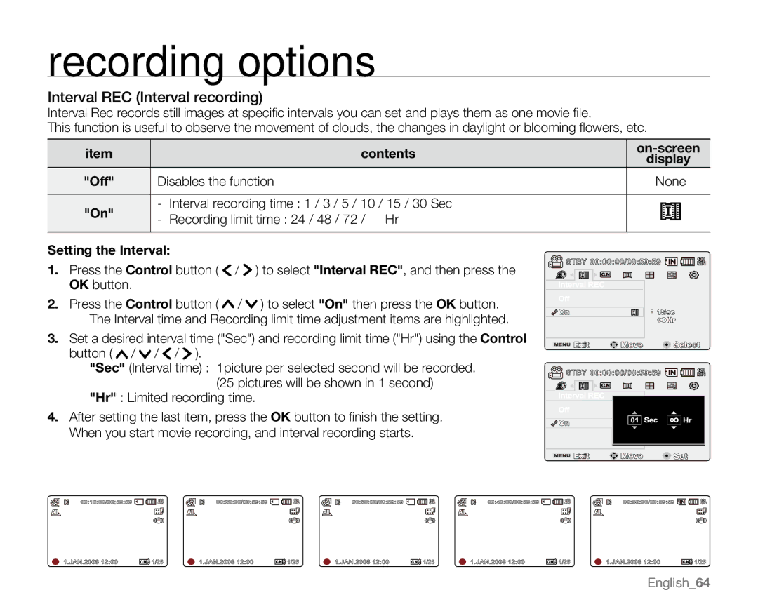 Samsung VP-MX20R, VP-MX20CH, VP-MX20H, VP-MX20L user manual Interval REC Interval recording, Setting the Interval 