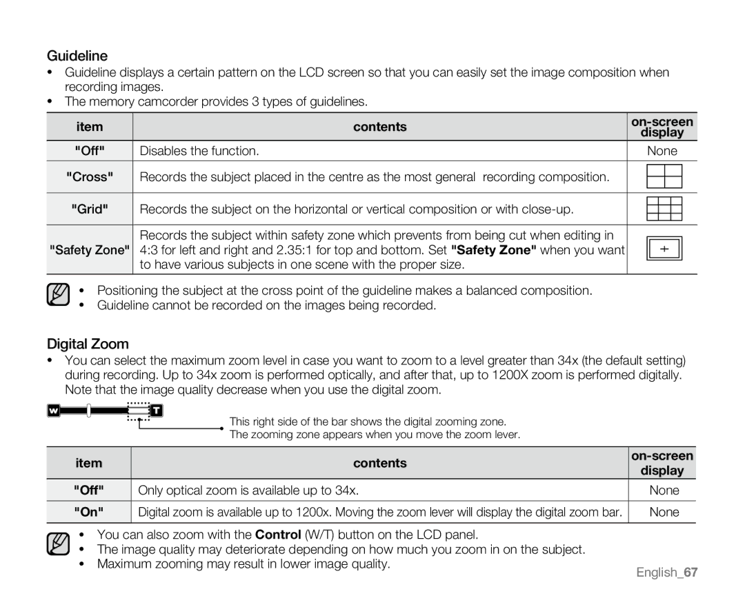 Samsung VP-MX20CH, VP-MX20R, VP-MX20H, VP-MX20L user manual Guideline, Digital Zoom 