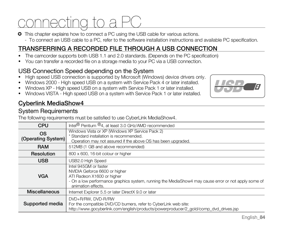 Samsung VP-MX20R, VP-MX20CH, VP-MX20H, VP-MX20L Connecting to a PC, Transferring a Recorded File Through a USB Connection 