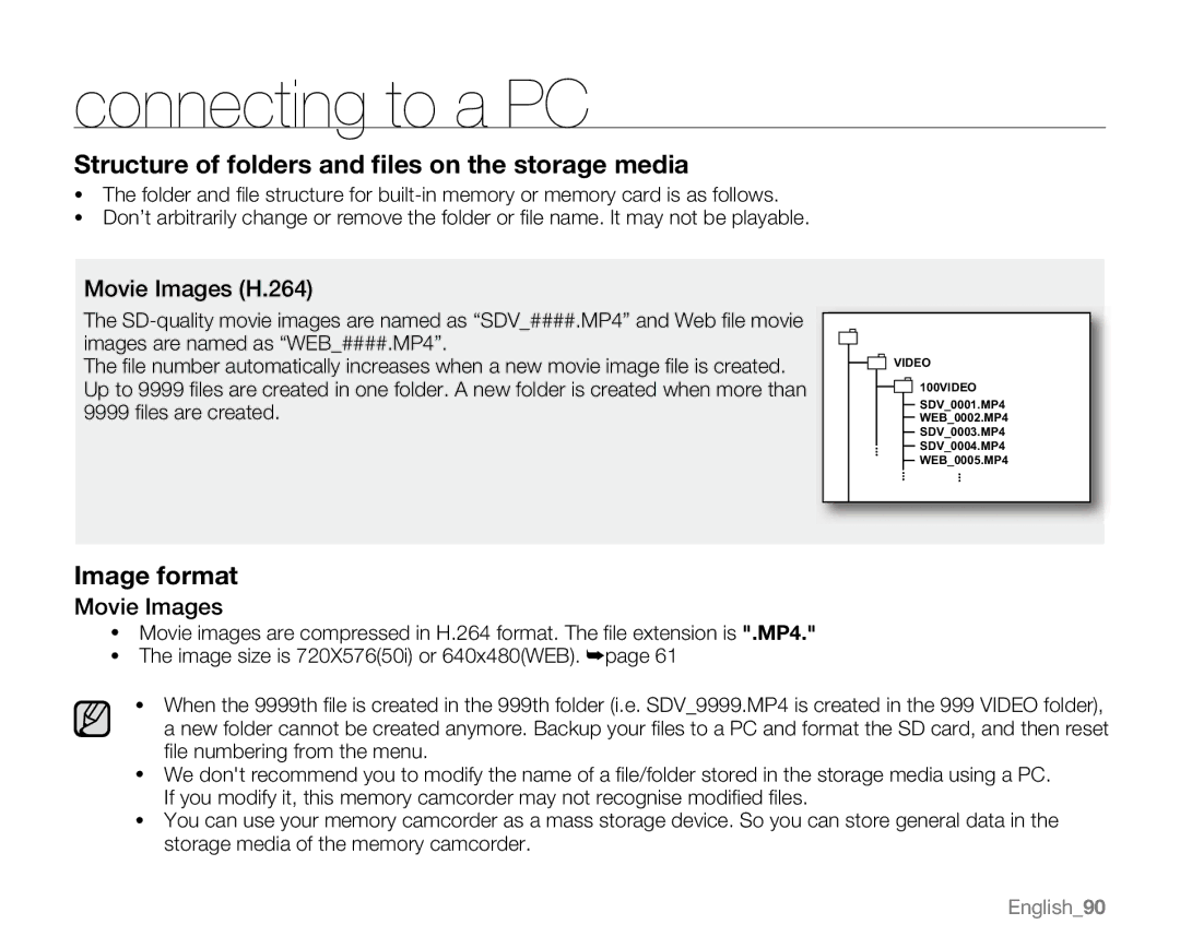 Samsung VP-MX20R, VP-MX20CH, VP-MX20H, VP-MX20L user manual Movie Images H.264 