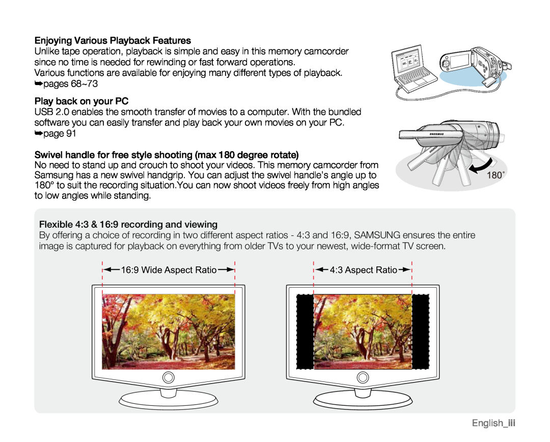 Samsung VP-MX20L, VP-MX20R, VP-MX20CH, VP-MX20H user manual Englishiii, Enjoying Various Playback Features 