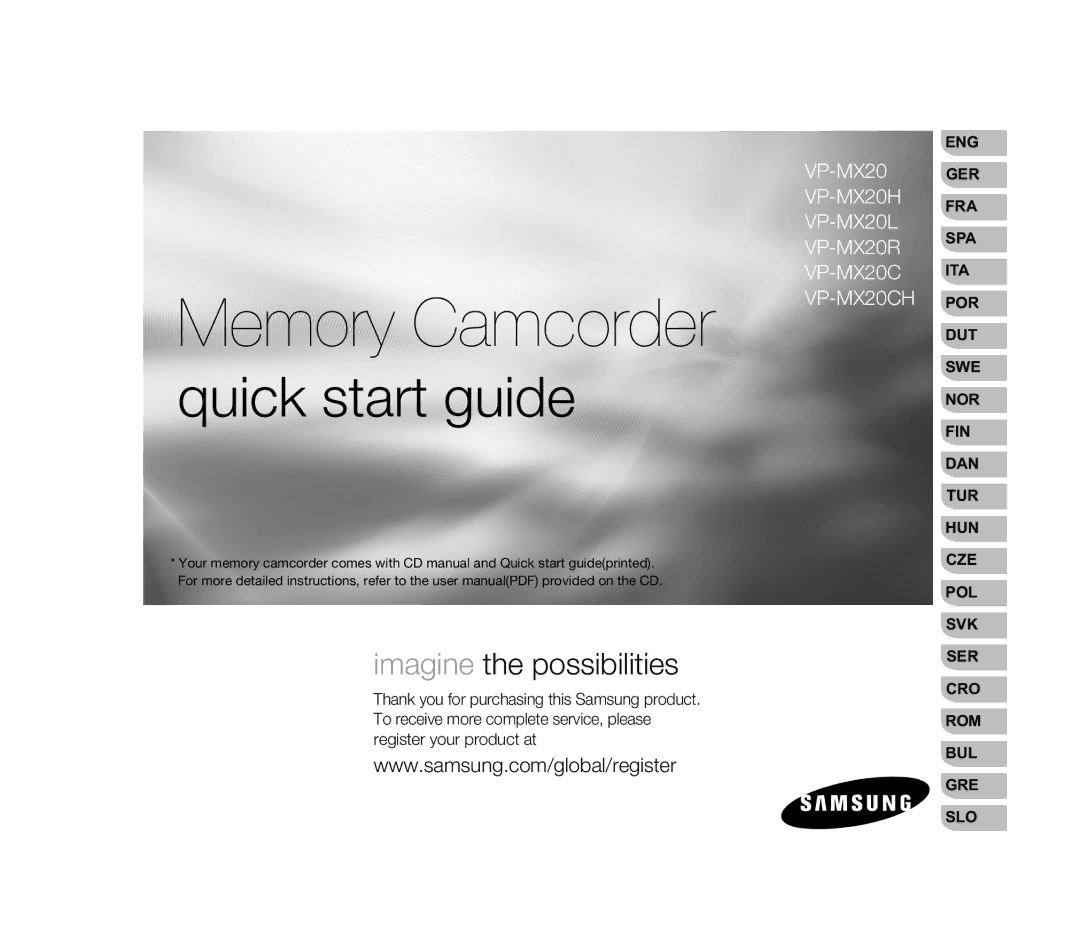 Samsung VP-HMX20C/CAN, VP-HMX20C/EDC, VP-HMX20C/XEU, VP-HMX20C/XEE, VP-HMX20C/NWT manual High Definition Digital Camcorder 