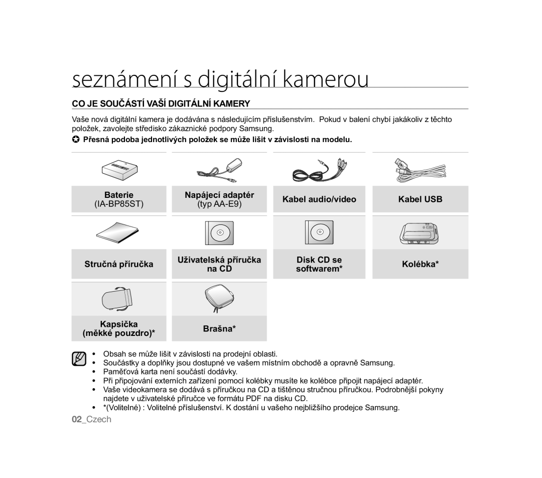 Samsung VP-MX20R/XER, VP-MX20R/EDC manual Seznámení s digitální kamerou, -628ýÈ67Ë9$âË,*,7È/1Ë.$05, Napájecí adaptér 